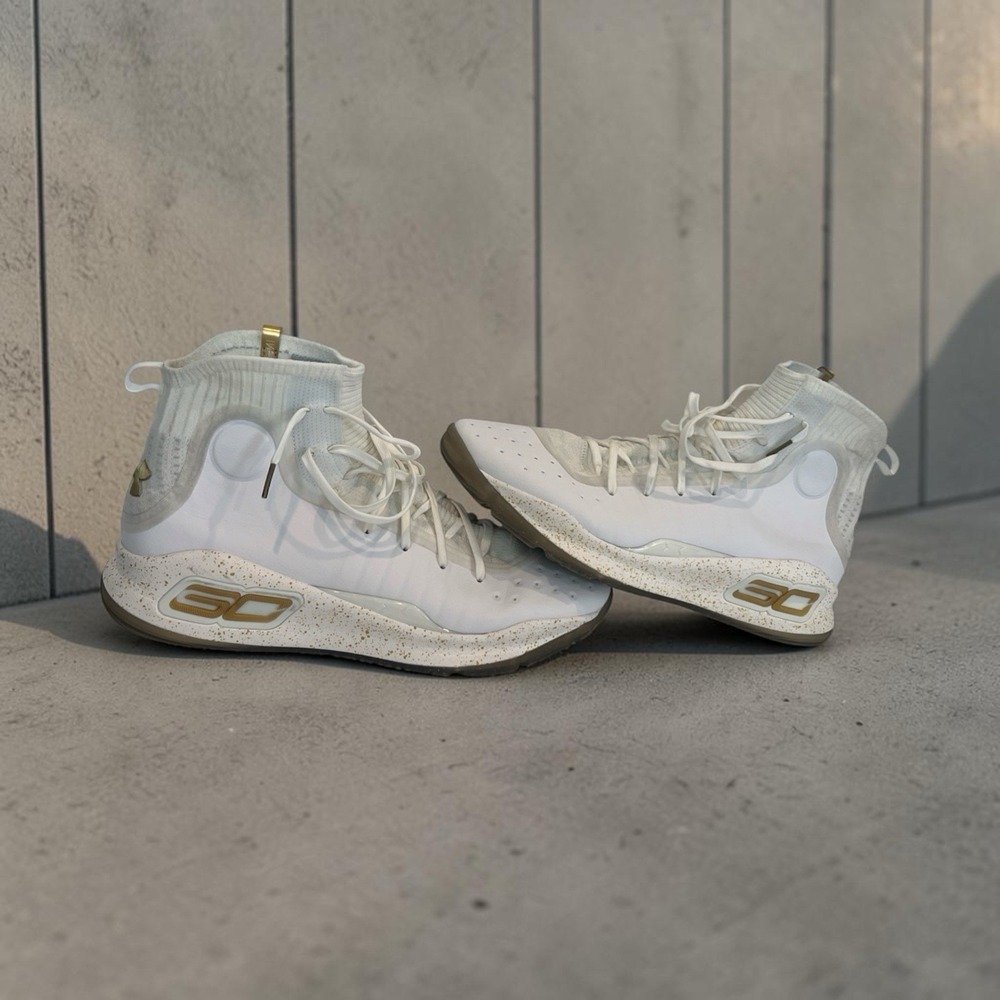Under Armour Curry 4 Retro 2024 Mid Top Lace Up Sneaker White Gold Men